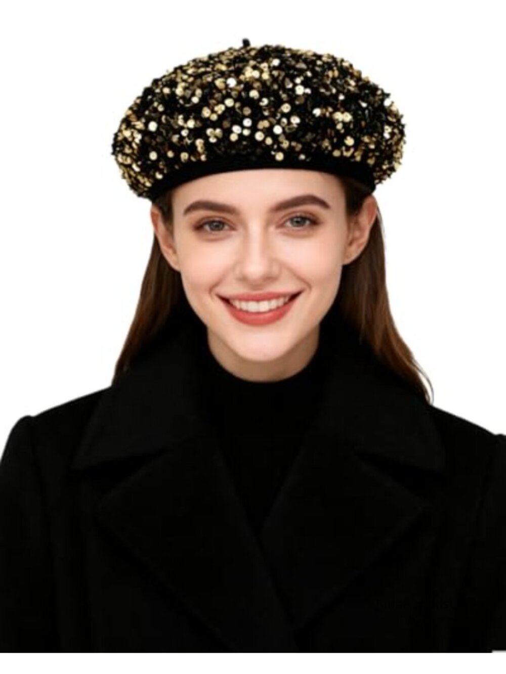 Sparkly Sequin Beret Glitter Velvet Beanie Adjustable Drawstring Painter Cap